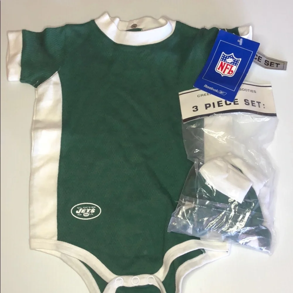 Reebok New York Jets 3-piece Baby Unisex Onesie Set Green & White 24 mos